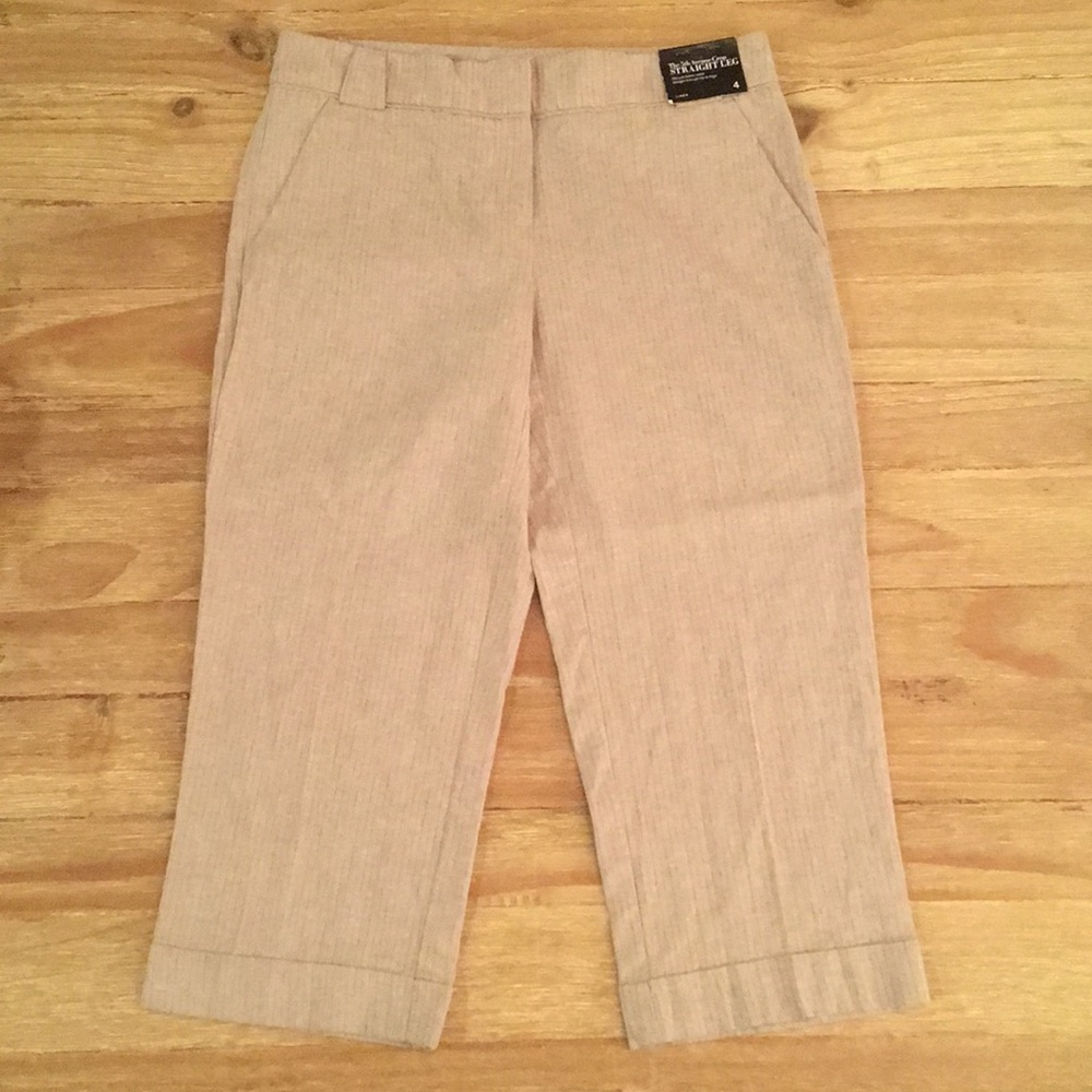 NY & Co Pant Linen 5th Ave Crop Straight Pinstripe